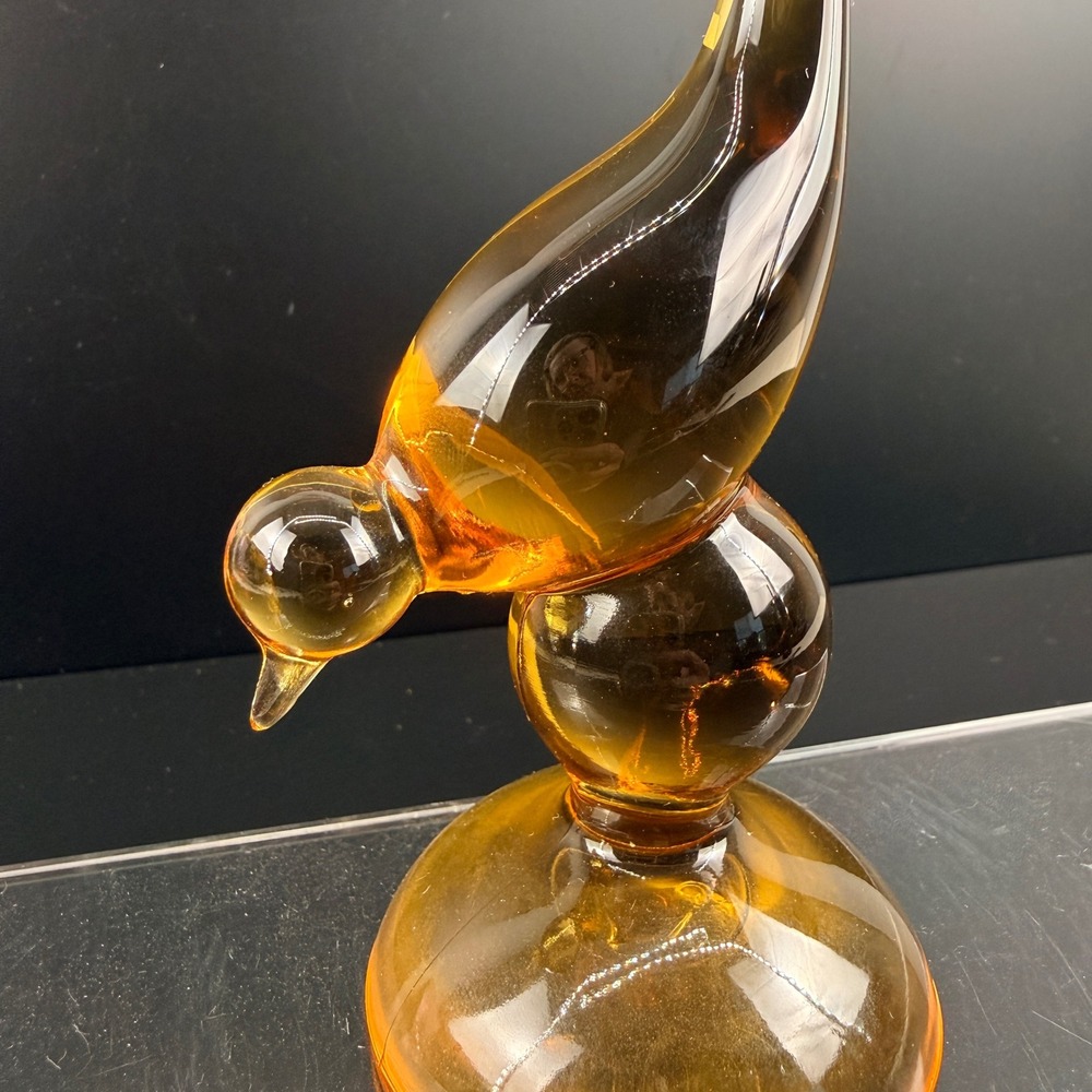 Viking Glass Long Tail Bird Amber Epic Line MCM Art‎ Glass 9.5"